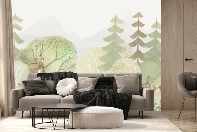 Fototapeta: Akwarelowy las rośliny i zwierzątka leśne ilustracja