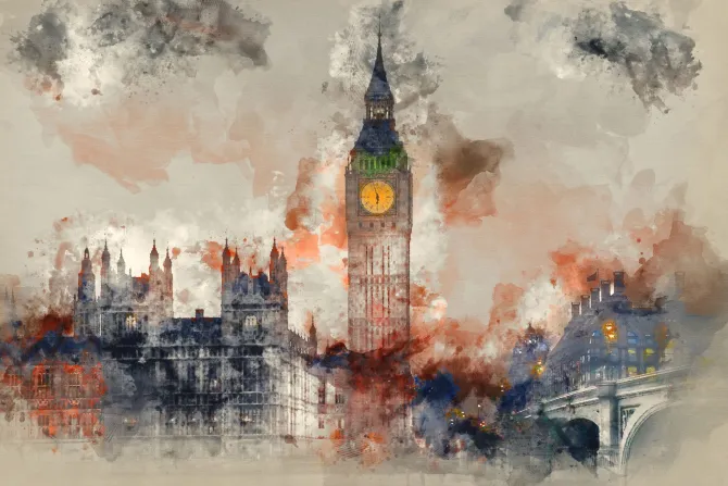 Fototapeta: Akwarelowy londyn z big benem i parlamentem