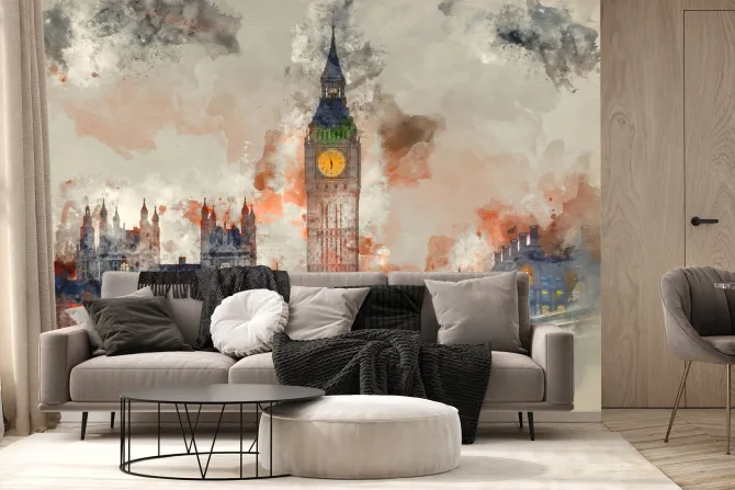 Fototapeta: Akwarelowy londyn z big benem i parlamentem