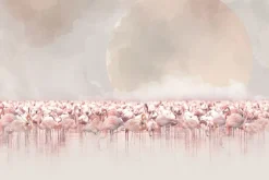 Fototapeta: Akwarelowy pejzaż z flamingami w wodzie i księżycem