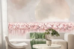 Fototapeta: Akwarelowy pejzaż z flamingami w wodzie i księżycem