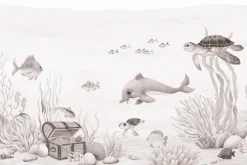 Fototapeta: Akwarelowy podwodny świat z rybami i skarbem piratów