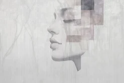 Fototapeta: Akwarelowy portret kobiety z leśnym krajobrazem drzew w tle