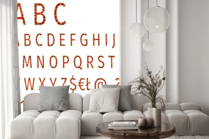 Fototapeta: Alfabet płatki śniegu na czerwonym tle wektora