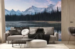 Fototapeta: Almost nearly perfect reflection of the rocky mountains in the