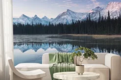 Fototapeta: Almost nearly perfect reflection of the rocky mountains in the