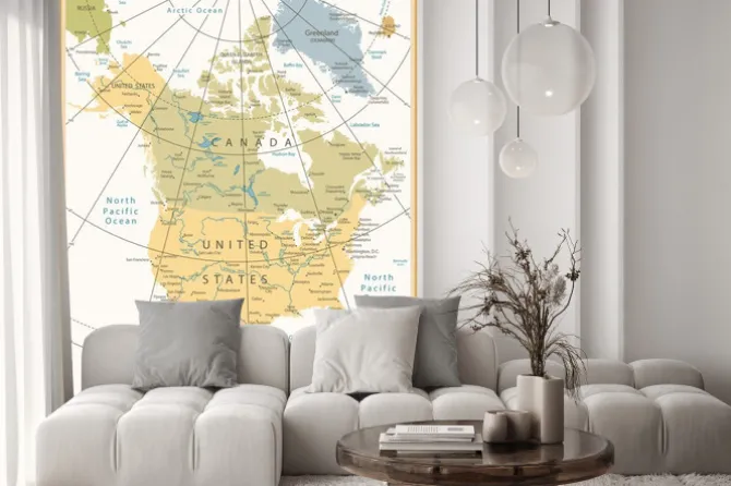 Fototapeta: Ameryka północna szczegółowa mapa kolorach retro