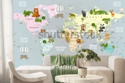 Fototapeta: Animals world map for kids wallpaper design