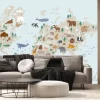 Fototapeta: Animals world map for kids. poster with cute vector animals in