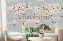 Fototapeta: Animals world map for kids wallpaper design