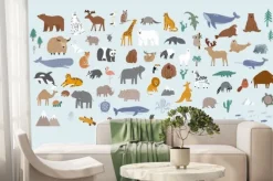 Fototapeta: Animals world for kids. poster with cute vector animals in flat