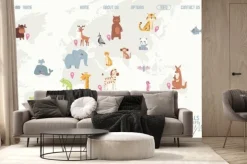 Fototapeta: Animals world map vector illustration. landing page for children