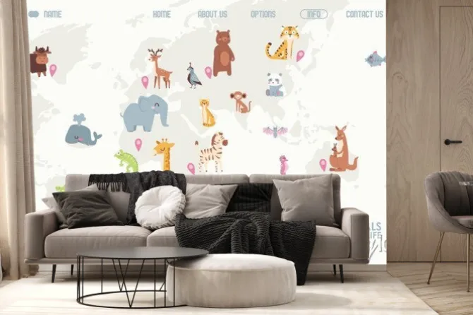 Fototapeta: Animals world map vector illustration. landing page for children