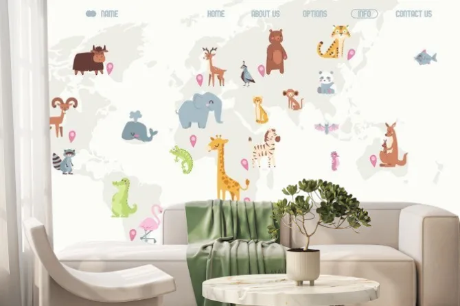 Fototapeta: Animals world map vector illustration. landing page for children