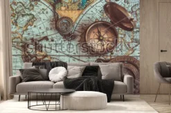 Fototapeta: Antyczne kolekcje rzadkich przedmiotów piratów, w tym kompasach,