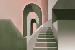 Fototapeta: Architektoniczny wzór z zielonymi schodami