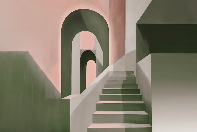 Fototapeta: Architektoniczny wzór z zielonymi schodami