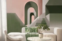 Fototapeta: Architektoniczny wzór z zielonymi schodami