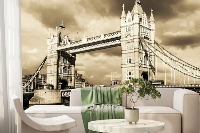 Fototapeta: Archiwalne widok na tower bridge w londynie. sepia stonowanych.