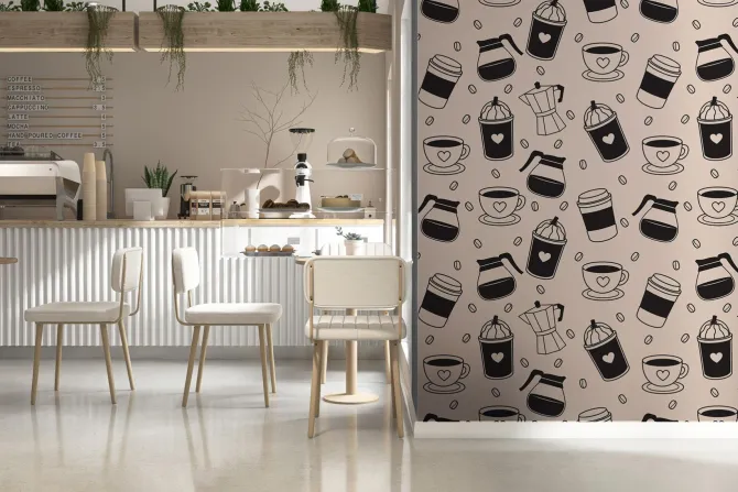 Fototapeta: Aromatyczna kompozycja ziaren kawy z kubkami