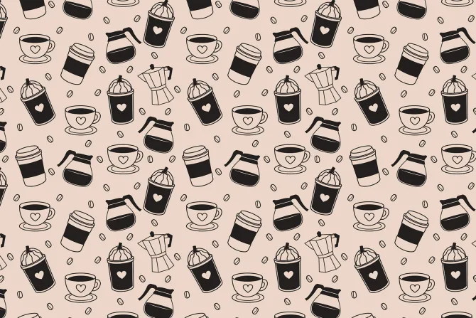 Fototapeta: Aromatyczna kompozycja ziaren kawy z kubkami