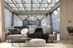 Fototapeta: Art concept betonowy tunel z metalową kulką. ilustracja 3d.