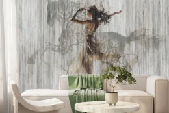 Fototapeta: Artystyczna abstrakcja kobiety i konia w ruchu nowoczesny wzór