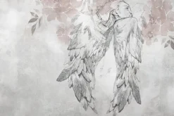 Fototapeta: Artystyczna kobieta anioł z akwarelowymi kwiatami i teksturą