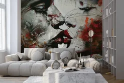 Fototapeta: Artystyczny mural pocałunku kobiet w czerwieni