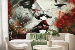 Fototapeta: Artystyczny mural pocałunku kobiet w czerwieni