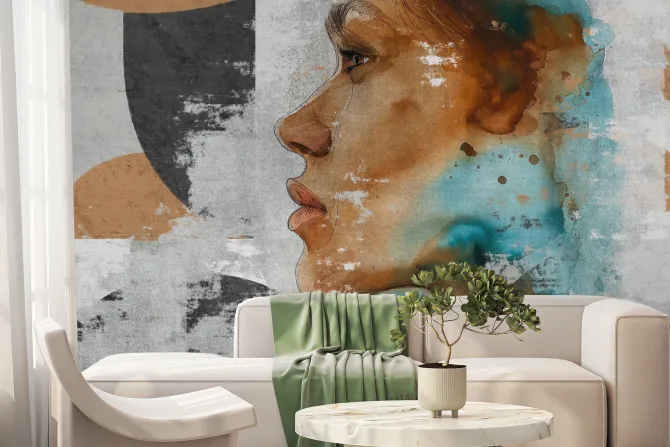 Fototapeta: Artystyczny portret kobiety z geometrycznymi motywami w stylu