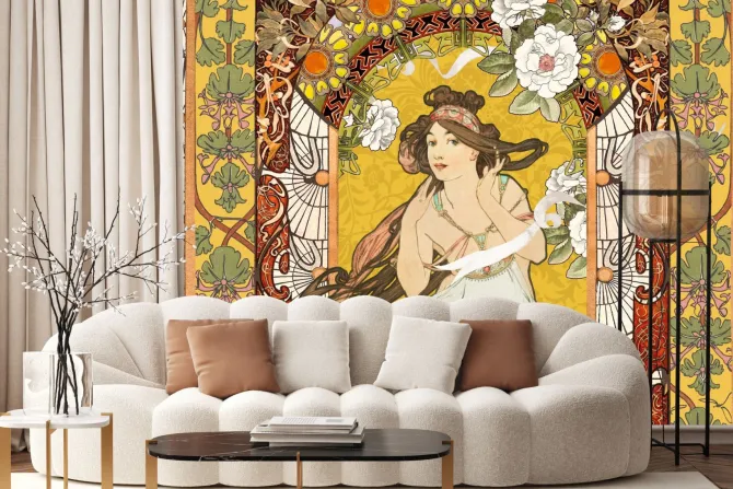 Fototapeta: Artystyczny wizerunek portret kobiety inspirowany alfonsem muchą