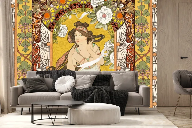 Fototapeta: Artystyczny wizerunek portret kobiety inspirowany alfonsem muchą