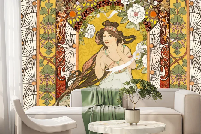 Fototapeta: Artystyczny wizerunek portret kobiety inspirowany alfonsem muchą