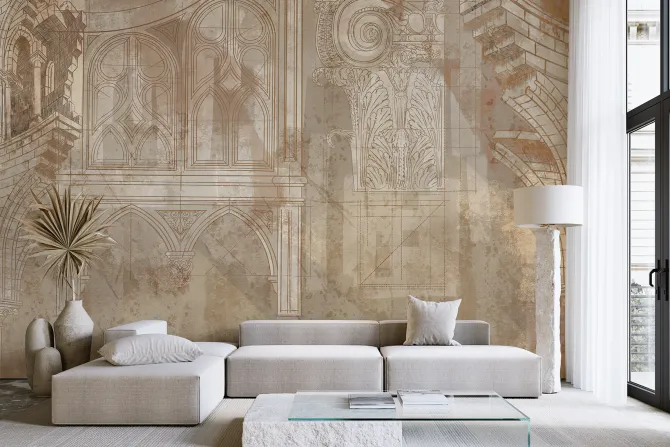 Fototapeta: Artystyczny wzór z architekturą i kolumnami