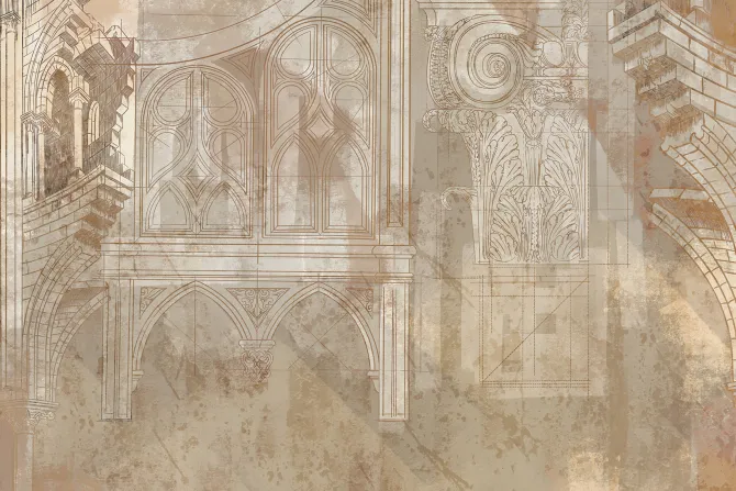 Fototapeta: Artystyczny wzór z architekturą i kolumnami