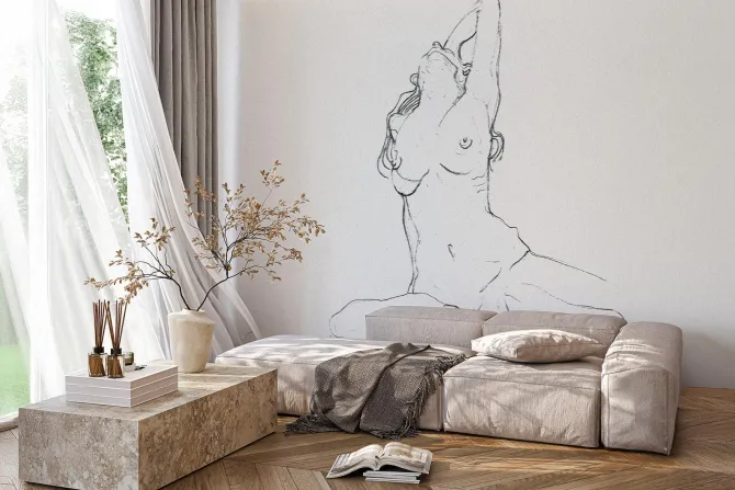 Fototapeta: Artystyczny zarys sylwetki kobiecej na białym tle