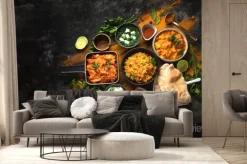 Fototapeta: Assorted indian food on black background..