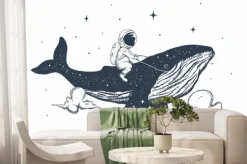 Fototapeta: Astronauta na wielorybie abstrakcyjny rysunek