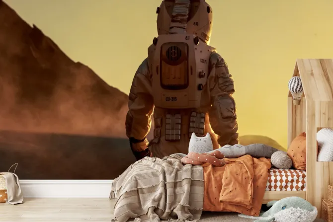 Fototapeta: Astronauta na marsie o zachodzie słońca