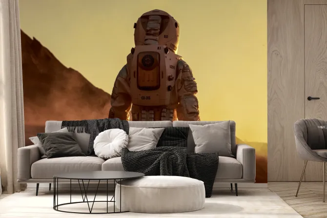 Fototapeta: Astronauta na marsie o zachodzie słońca