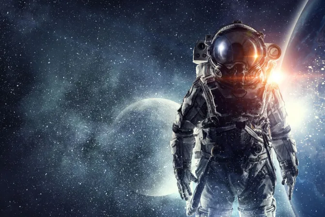 Fototapeta: Astronauta w gwieździstym kosmosie