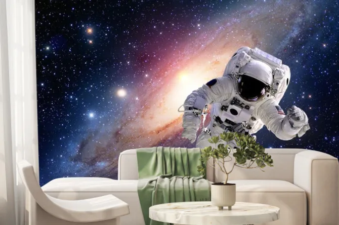 Fototapeta: Astronauta w kosmosie na tle galaktyki
