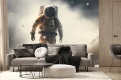 Fototapeta: Astronauts dash through a blizzard with full astronaut suit.