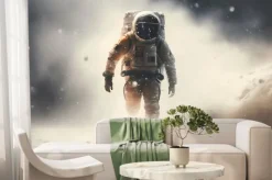 Fototapeta: Astronauts dash through a blizzard with full astronaut suit.