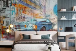 Fototapeta: Auto w mieście malowane akwarelą ilustracja młodzieżowa