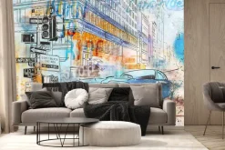 Fototapeta: Auto w mieście malowane akwarelą ilustracja młodzieżowa