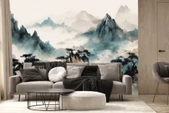 Fototapeta: Azjatycka panorama gór we mgle