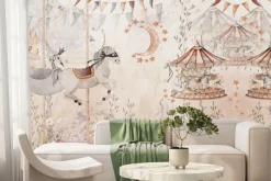 Fototapeta: Bajkowa roślinność z karuzelami i końmi