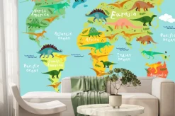 Fototapeta: Bajkowe dinozaury na mapie dla dzieci